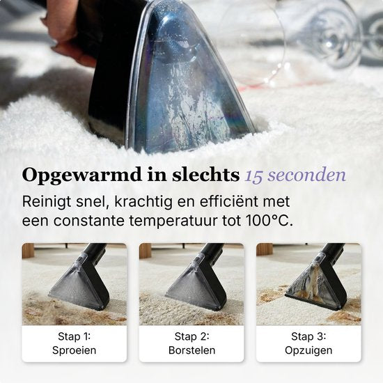 Motionflow Tapijtreiniger PRO – Professionele Dieptereiniging met Stoomfunctie tot 100°C – Krachtige 1700W Vlekkenreiniger - Stoomreiniging voor Vloer, Bank, Badkamer en Tapijt - Stoomreiniger & Zetelreiniger - Carpet Cleaner incl. Schoonmaakmiddel