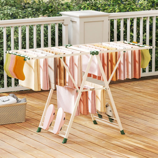 Coast Opvouwbaar Droogrek - verstelbare vleugels - sokkenclips en schoenenrekken - wit/beige 163 cm