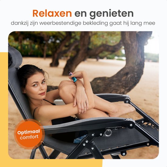 Goliving Opvouwbare Ligstoel - 3 Standen - 110 x 66 x 178 cm - Verstelbare Tuinstoel met Tafel - Inklapbare Campingstoel - Loungestoel Buiten - Vouwstoel Tuin - Zwart