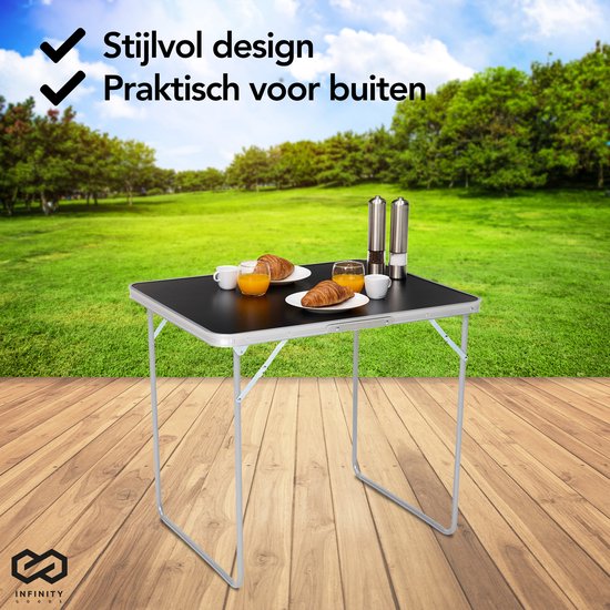 Infinity Goods Campingtafel - Inklapbaar - Tuintafel - 80x60x70 cm - Buiten/Binnen - Draaghandvat - Compact - Aluminium - Zwart