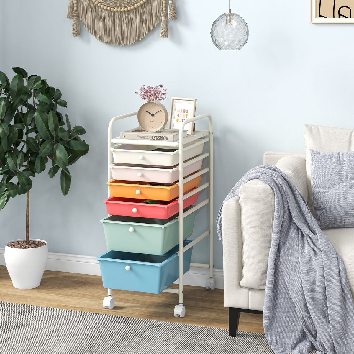 Coast Rolcontainer met 6 stapelbare lades - metalen frame - met opbergbak - bont