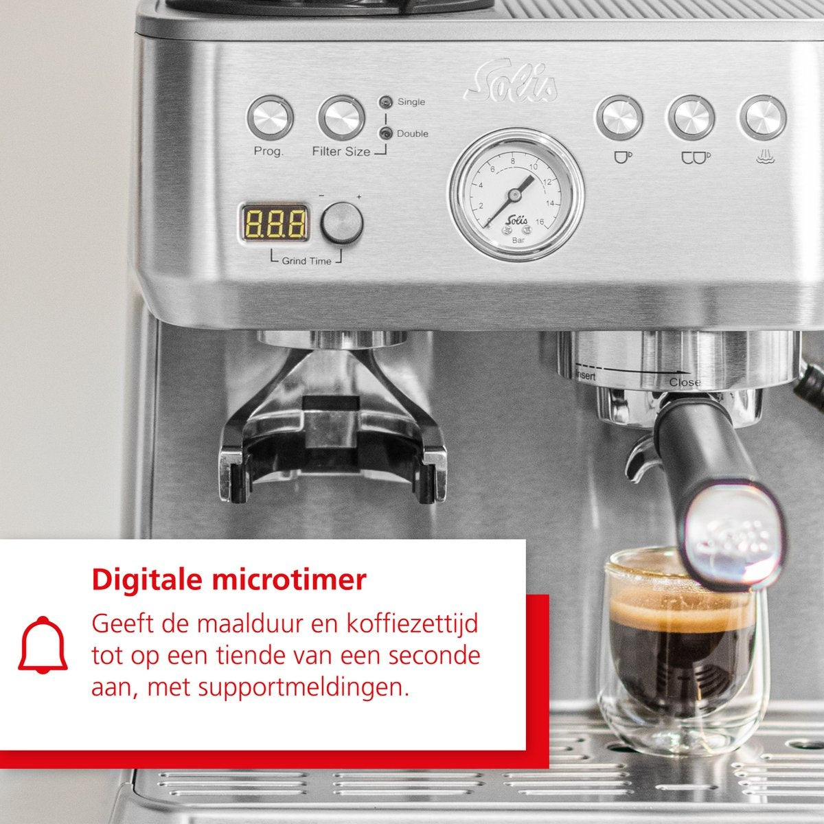 Solis Grind & Infuse Perfetta 1019 - Espressomachine met Antistatische Koffiemolen - 40 x 30 x 38 cm - Zilver