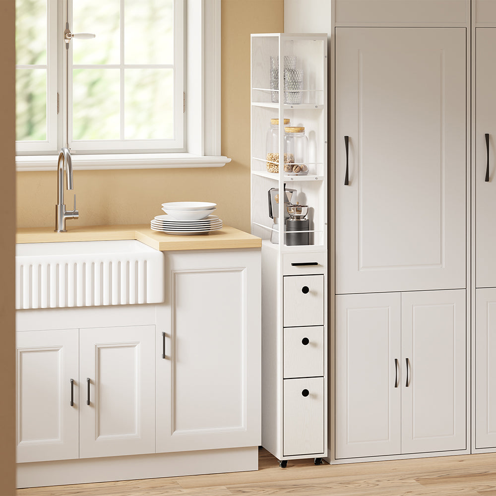 SoBuy Niskast Smal - 4 Wielen en 3 Laden - 40x20x170 cm