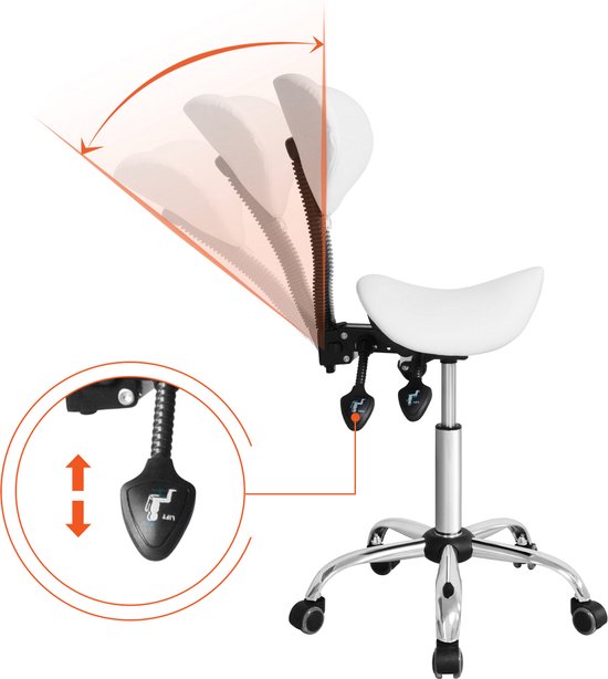 VDD Zadelkruk - Ergonomisch Design - Verstelbare Hoogte - 40x40x112 cm - Wit