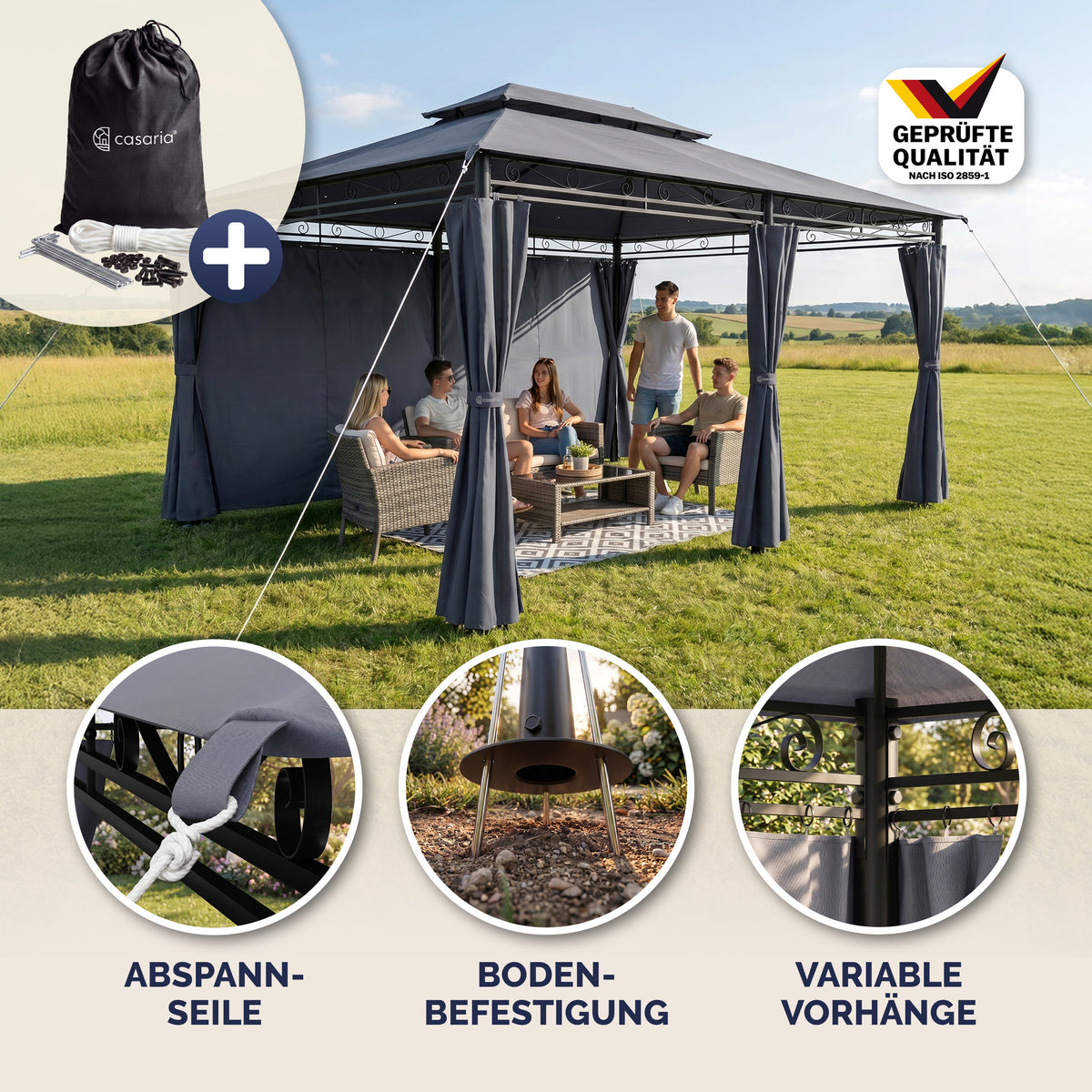 Casaria Topas Paviljoen 3 x 4 m - Met Zijwanden en Ventilatiedak - UV-bescherming 50+ - Stalen Frame - Antraciet