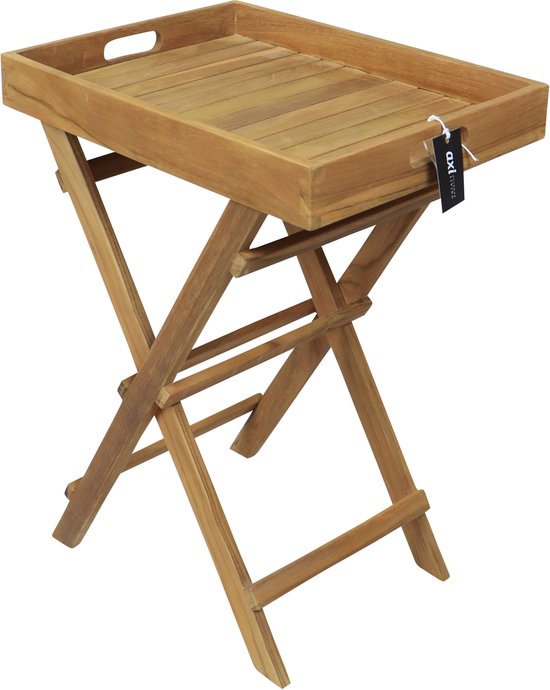AXI Inda Teak Bijzettafel Opklapbaar – Met Afneembaar Dienblad – 39 x 29 x 50 cm – Teakhout – Lichtgewicht – Inklapbaar – Voor Tuin, Terras en Balkon