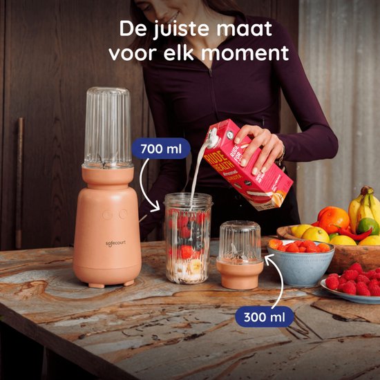 Safecourt Kitchen PureBlend - 1000W Smoothie maker - BPA vrij - inclusief to-go drinkdeksel + rietje- Premium Tritan blendbekers -Roze