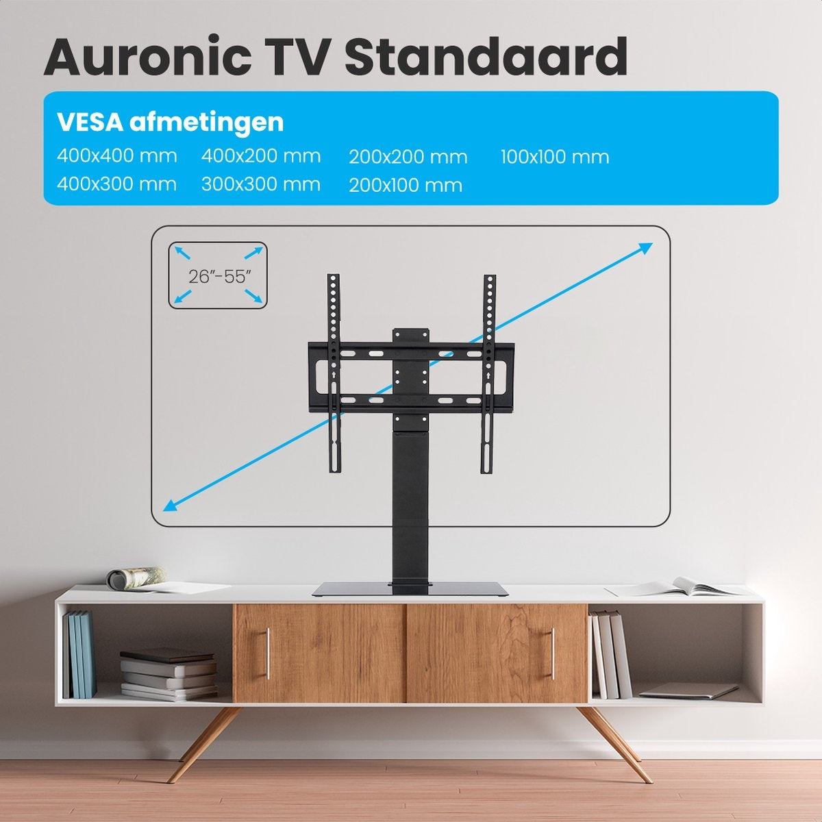Auronic TV Standaard – Draaibaar – max. 40 kg –26 t/m 55 inch - 40 x 26 x 73,1 cm – Zwart