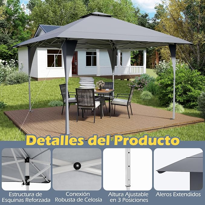 Coast Opvouwbare Partytent 3,95 × 3,95 m – Pop-Up Paviljoen met Ventilatiedak, 3 Hoogtestanden, UV-Bescherming & Draagtas – Grijs