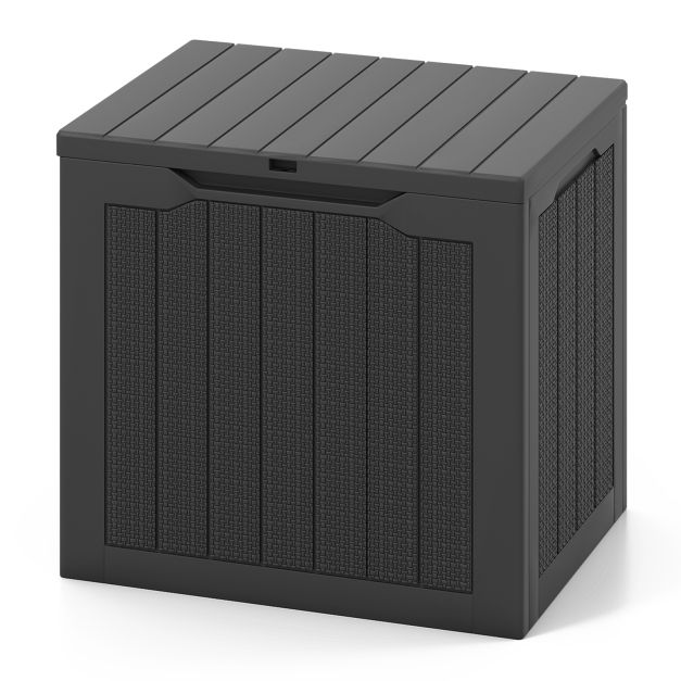 Coast Opbergbox Zwart – 96L Buitenbox met Afsluitbaar Deksel en Rattanlook – 56 x 41 x 50,5 cm