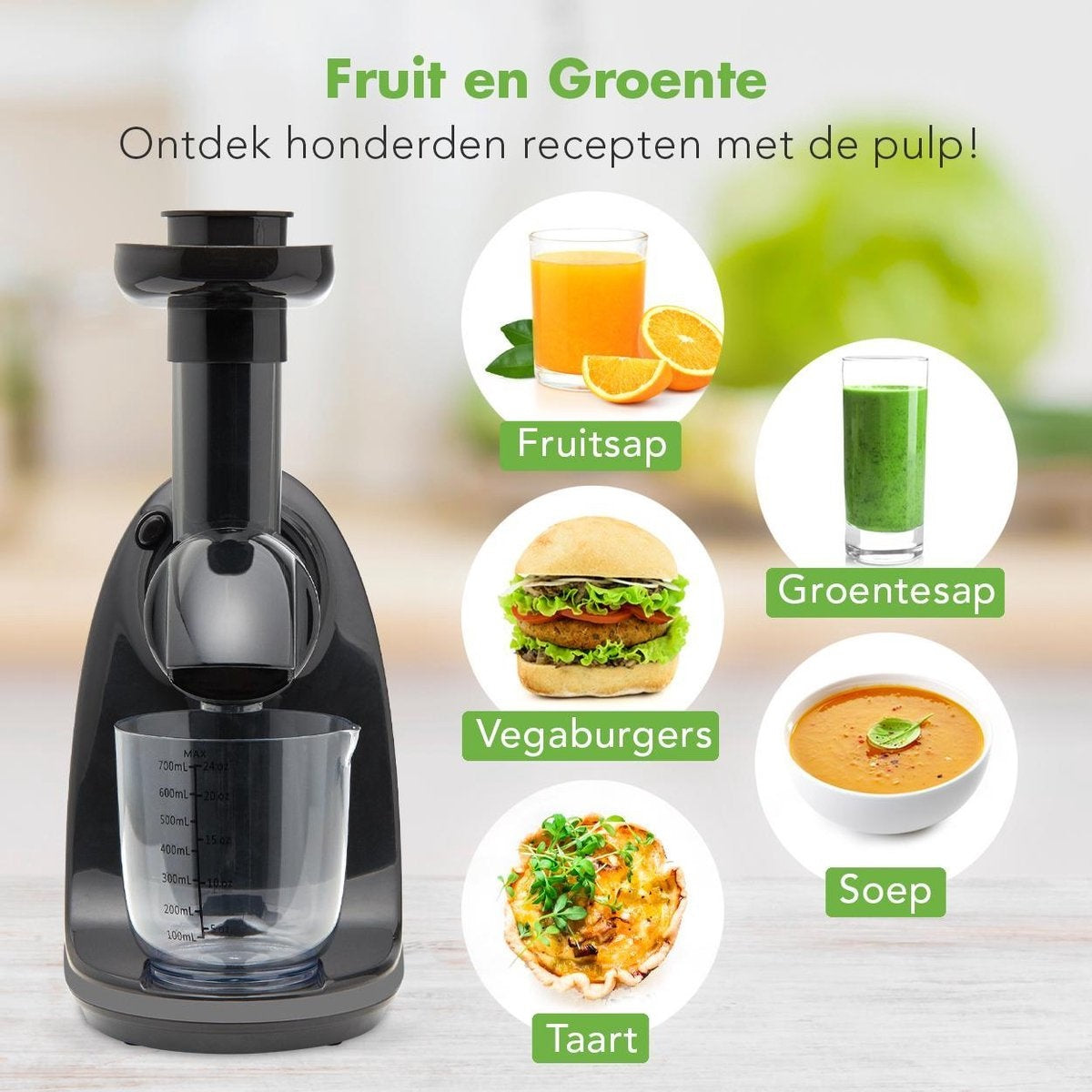 KitchenBrothers Slowjuicer - Juicer - Groenten en Fruitpers - 700ml Sapbeker - 1400ml Pulpcontainer - Grijs