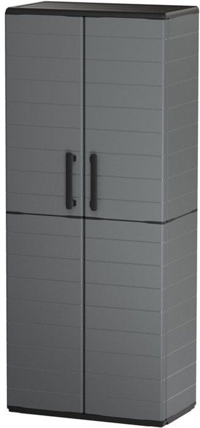 Bezemkast - TOOD - 2 deuren + 3 polypropyleen planken - 68 x 37 x H.163 cm - Grijs