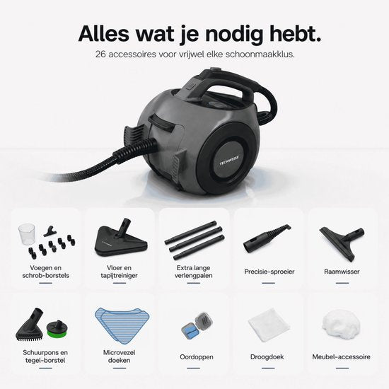 Techweise TS2 - Stoomreiniger - 4 Bar 1800 W - 26 accessoires - Vloer, badkamer en meer - 50 min stomen