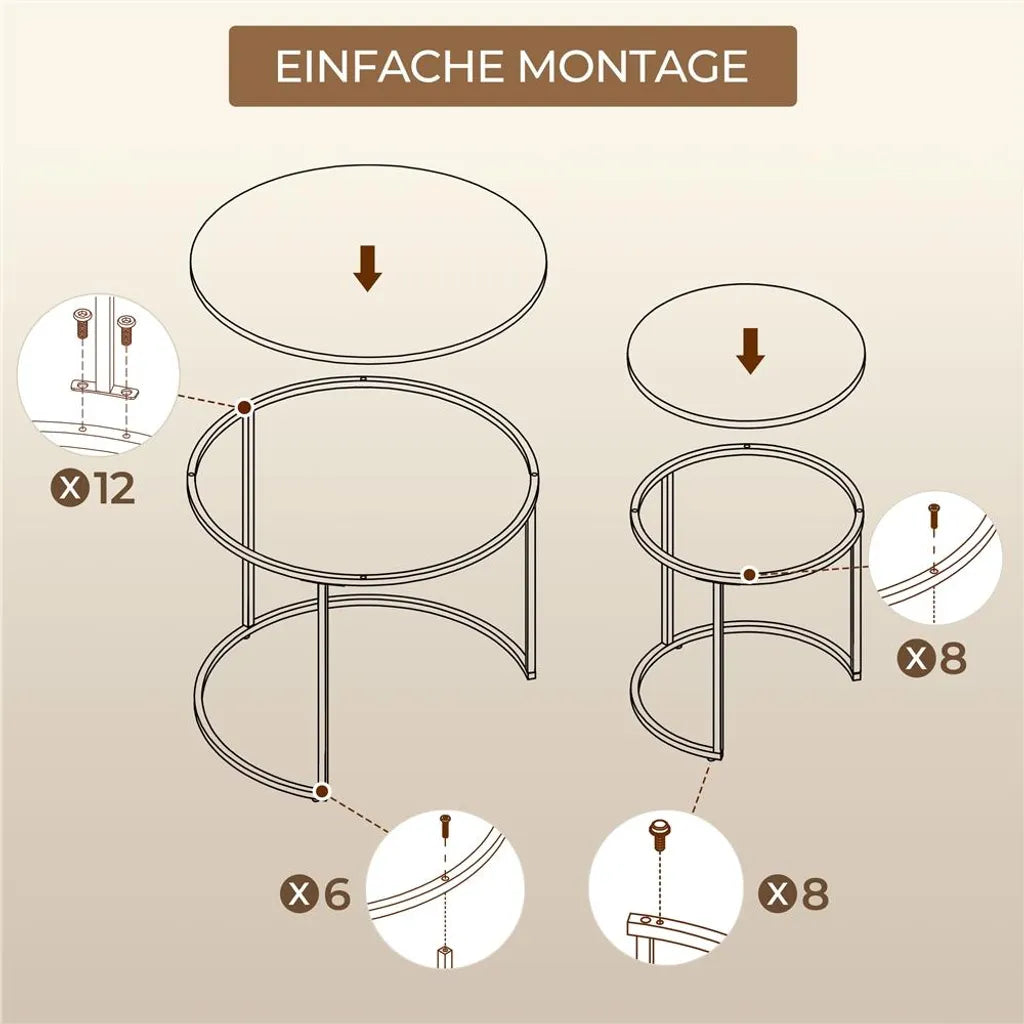 Yaheetech Salontafel Set van 2 – Wit – Rond – Ø60 x 50,5 cm en Ø40 x 41,5 cm