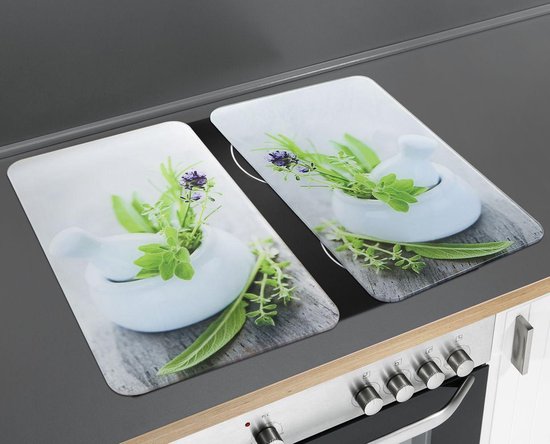 Wenko Afdekplaten voor kookplaat - Herb Garden - 52 X 30 Cm - Glas - Wit 2-delig