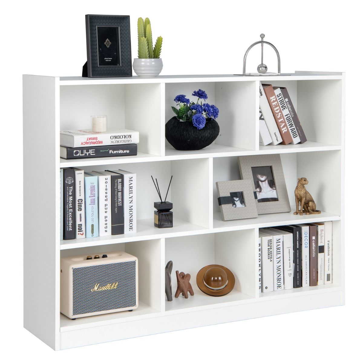 Coast Kinderboekenkast - 3 niveaus - 8 planken - wit - 122 x 32 x 93 cm