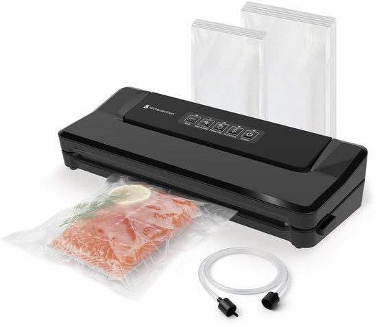 KitchenBrothers Vacumeermachine Essential - 4,5L/min. - Vacuüm Sealer - BPA-vrij - 4 Standen - Incl. 40 Vacumeerzakken en Vacuumslang - Zwart