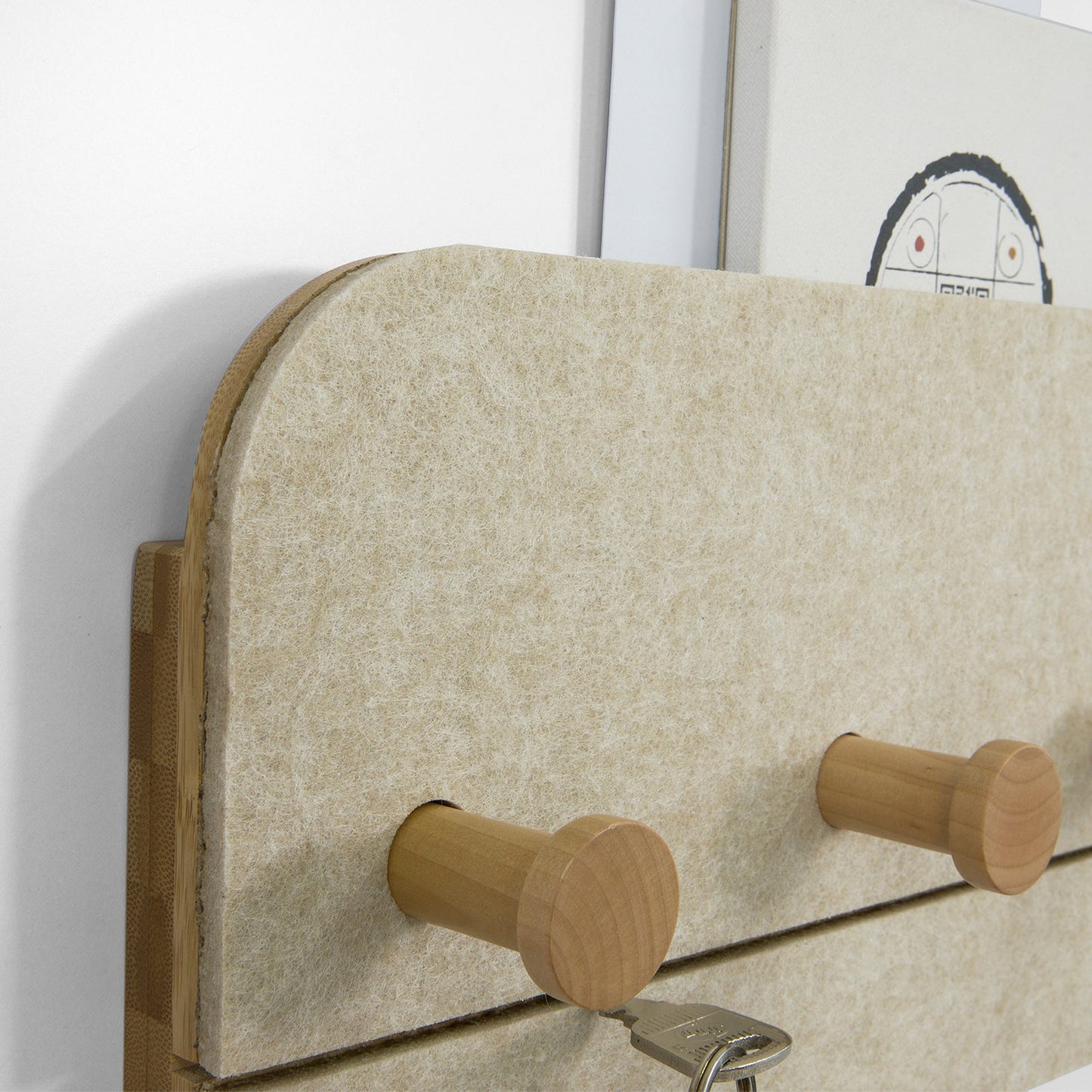 SoBuy Wandkapstok met 5 Haken - Bamboe en Vilt - 55 x 3 x 19 cm