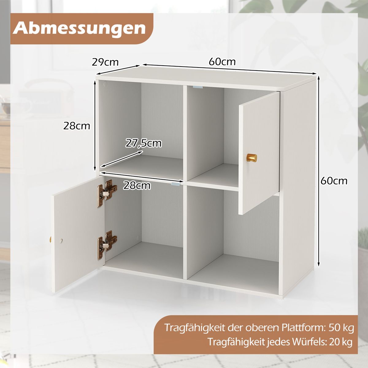Coast Boekenkast met 4 vakken - met kantelbeveiliging - 2 deuren - wit - 60 x 29 x 60 cm
