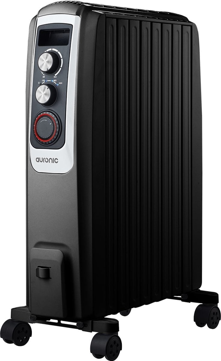 Auronic Elektrische Kachel – Olieradiator Met Thermostaat En Timer – 2000W – Compact En Mobiel – 47,5 x 26 x 67 cm – Zwart