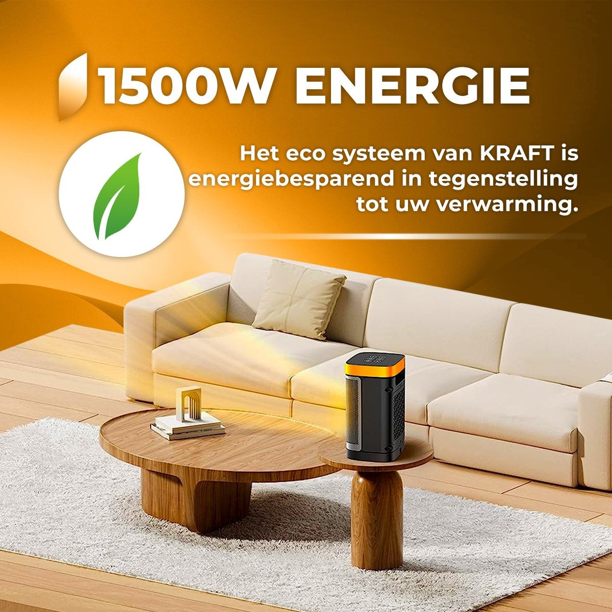 KRAFT Elektrische Kachel - Keramische Ventilatorkachel - Heater - Terrasverwarmer - Verwarming Electrisch - 1500W - 70° Draaifunctie