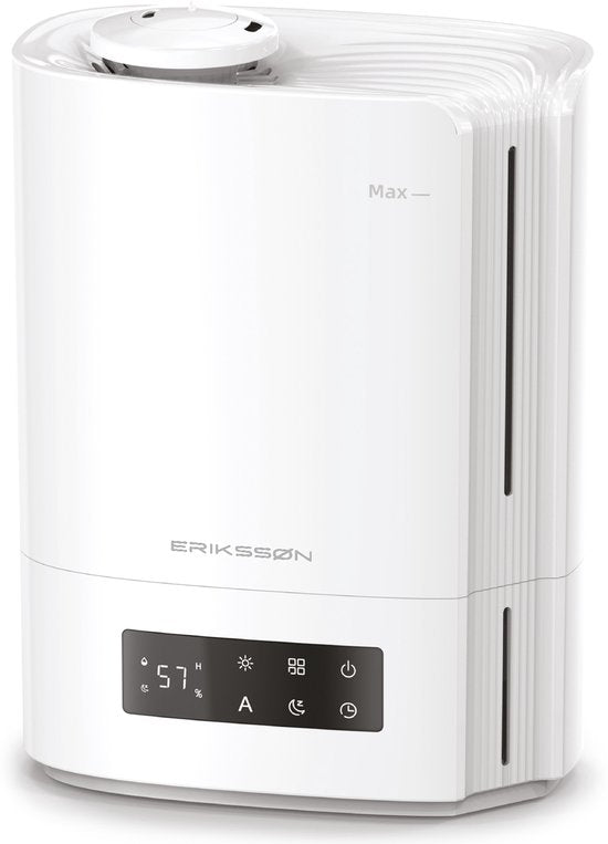 Erikssøn Luchtbevochtiger Hydra Comfort - 6 Liter - Geschikt voor Woonkamer, Kantoor, Slaapkamer, Babykamer - Met Aromatherapie - Wit