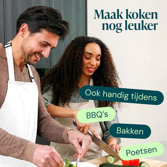 Castagnola keukenschort - Water- en vuilafstotend - Professioneel Kookschort - BBQ Schort voor Dames en Heren - Unisex - Verstelbare Gesp - Extra Grote Vakken - Wit