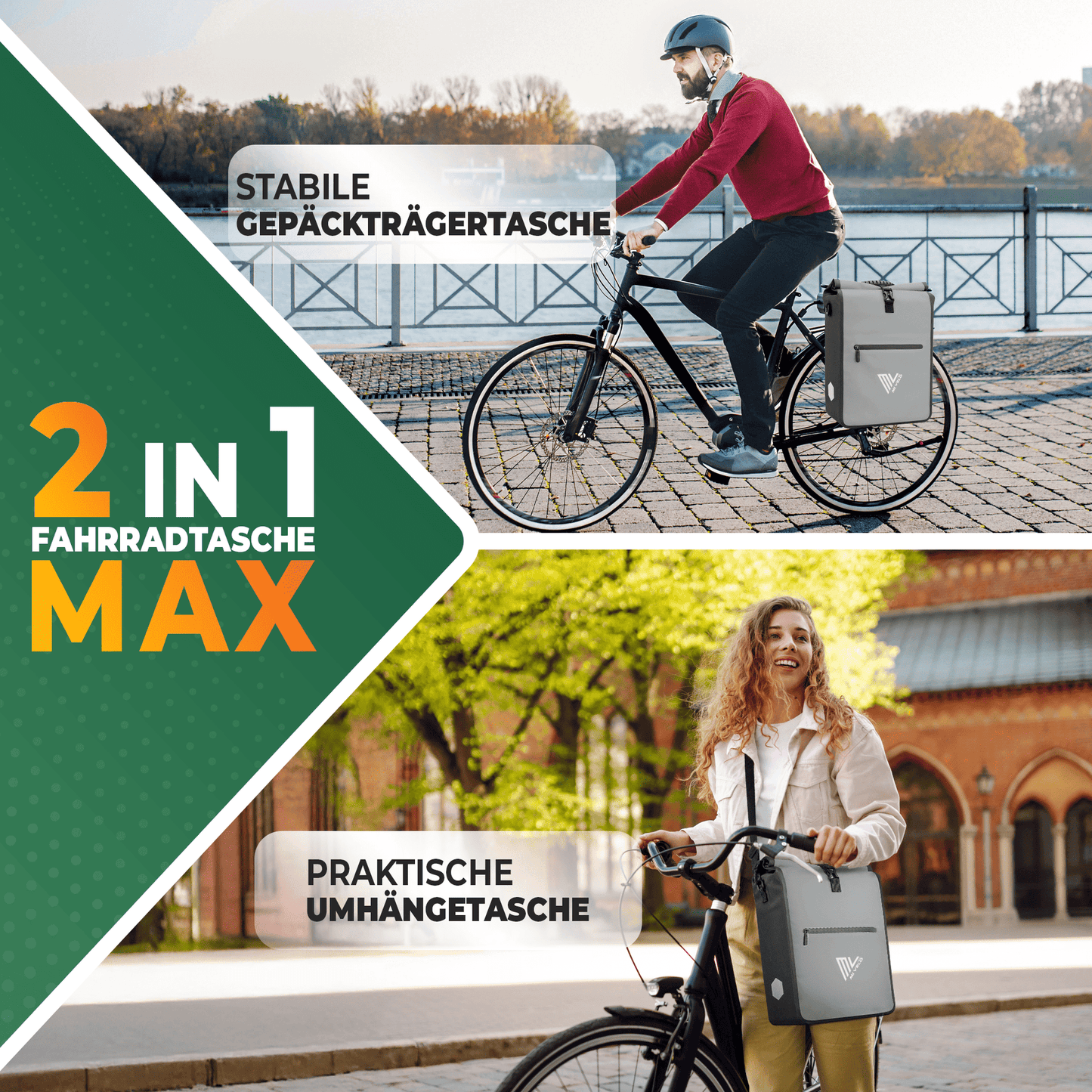 MiVelo Max - 2-in-1 Waterdichte Fietstas voor Bagagedrager - Grijs - 25 L
