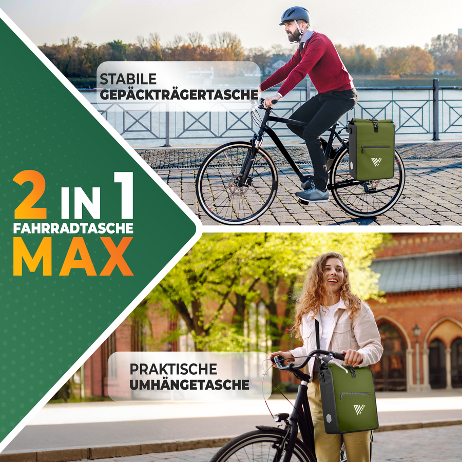 MiVelo Max - 2-in-1 Waterdichte Fietstas voor Bagagedrager - Olijfgroen - 25 L