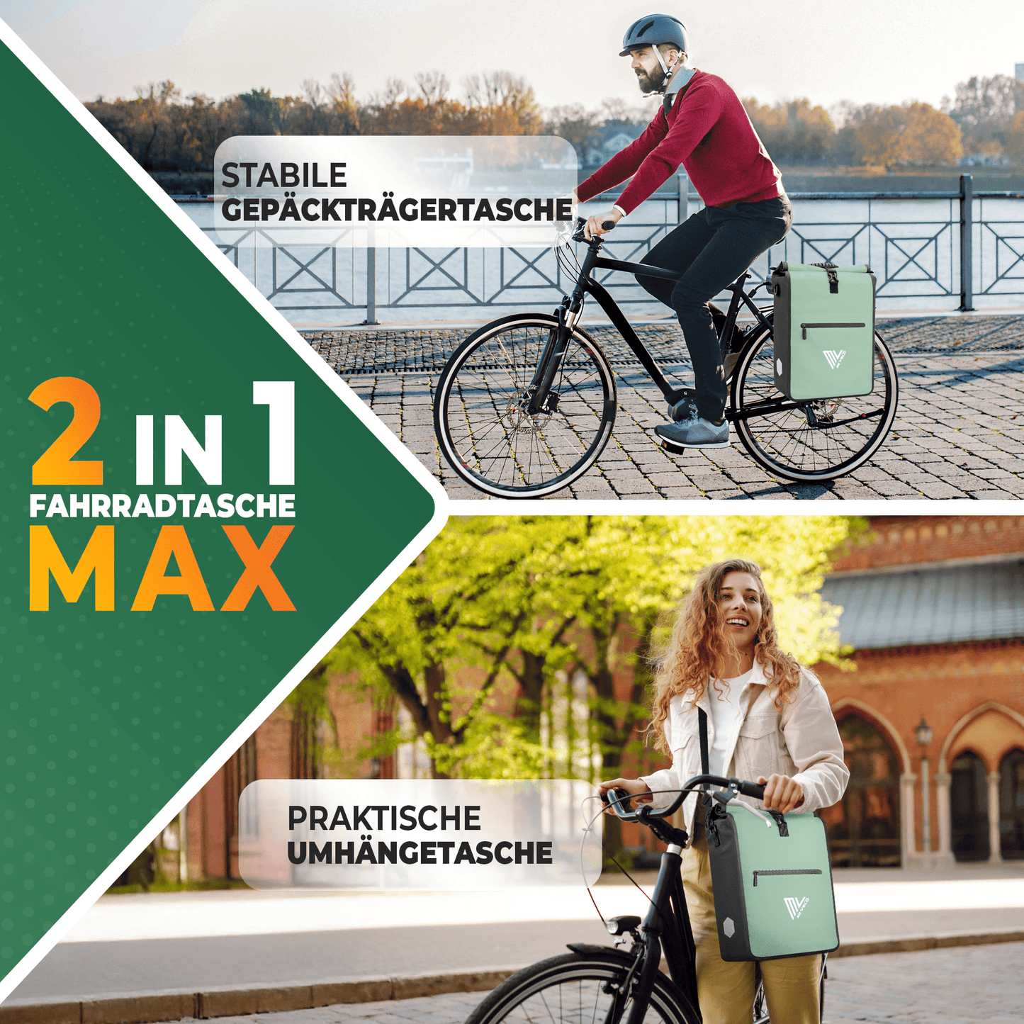 MiVelo Max - 2-in-1 Waterdichte Fietstas voor Bagagedrager - Mint - 25 L