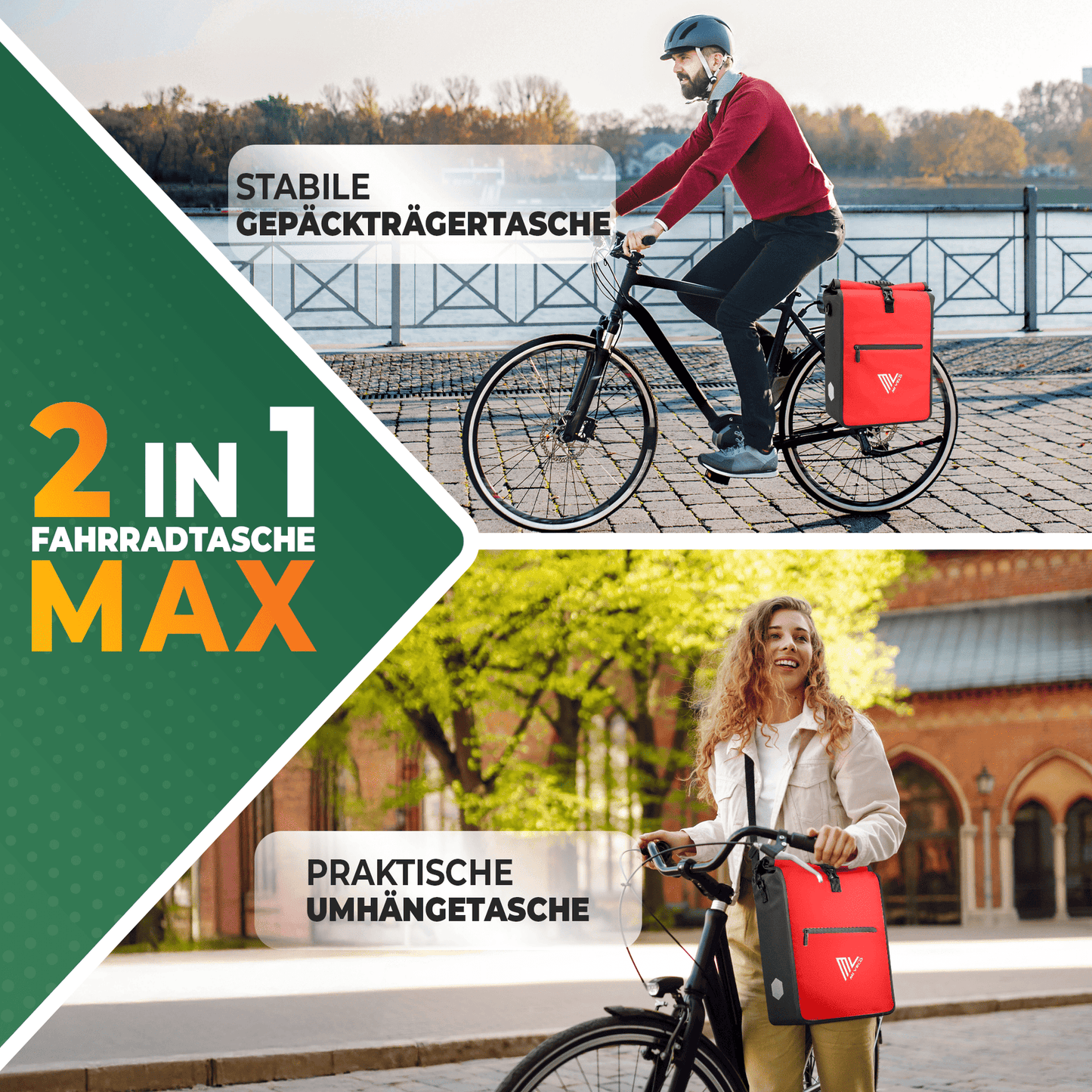 MiVelo Max - 2-in-1 Waterdichte Fietstas voor Bagagedrager - Rood - 25 L