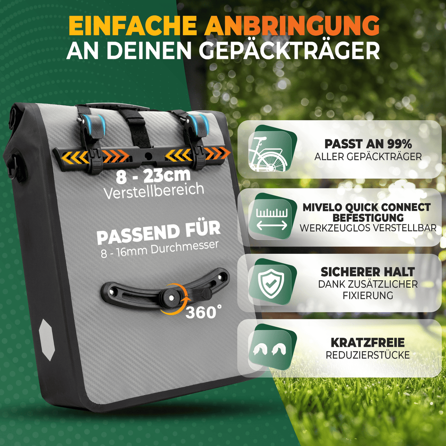 MiVelo Max - 2-in-1 Waterdichte Fietstas voor Bagagedrager - Carbongrijs - 25 L