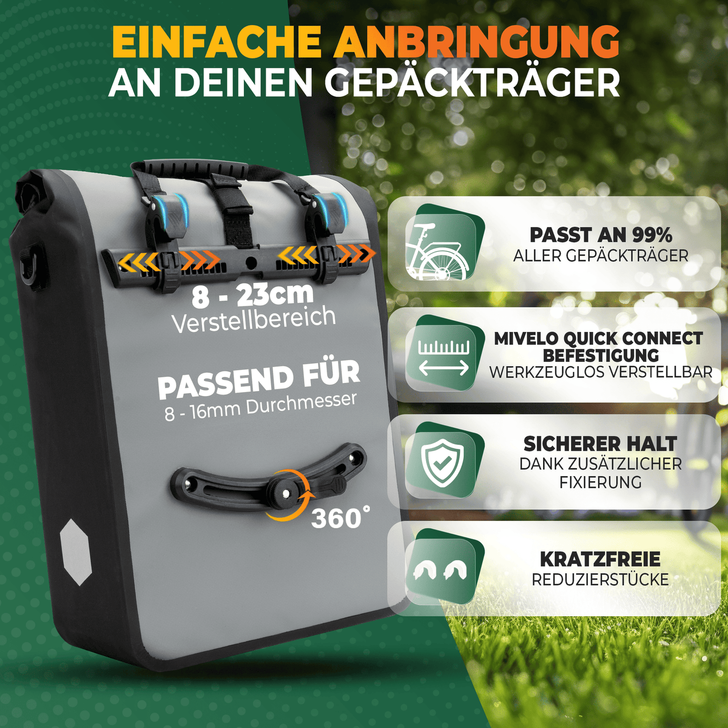 MiVelo Max - 2-in-1 Waterdichte Fietstas voor Bagagedrager - Grijs - 25 L