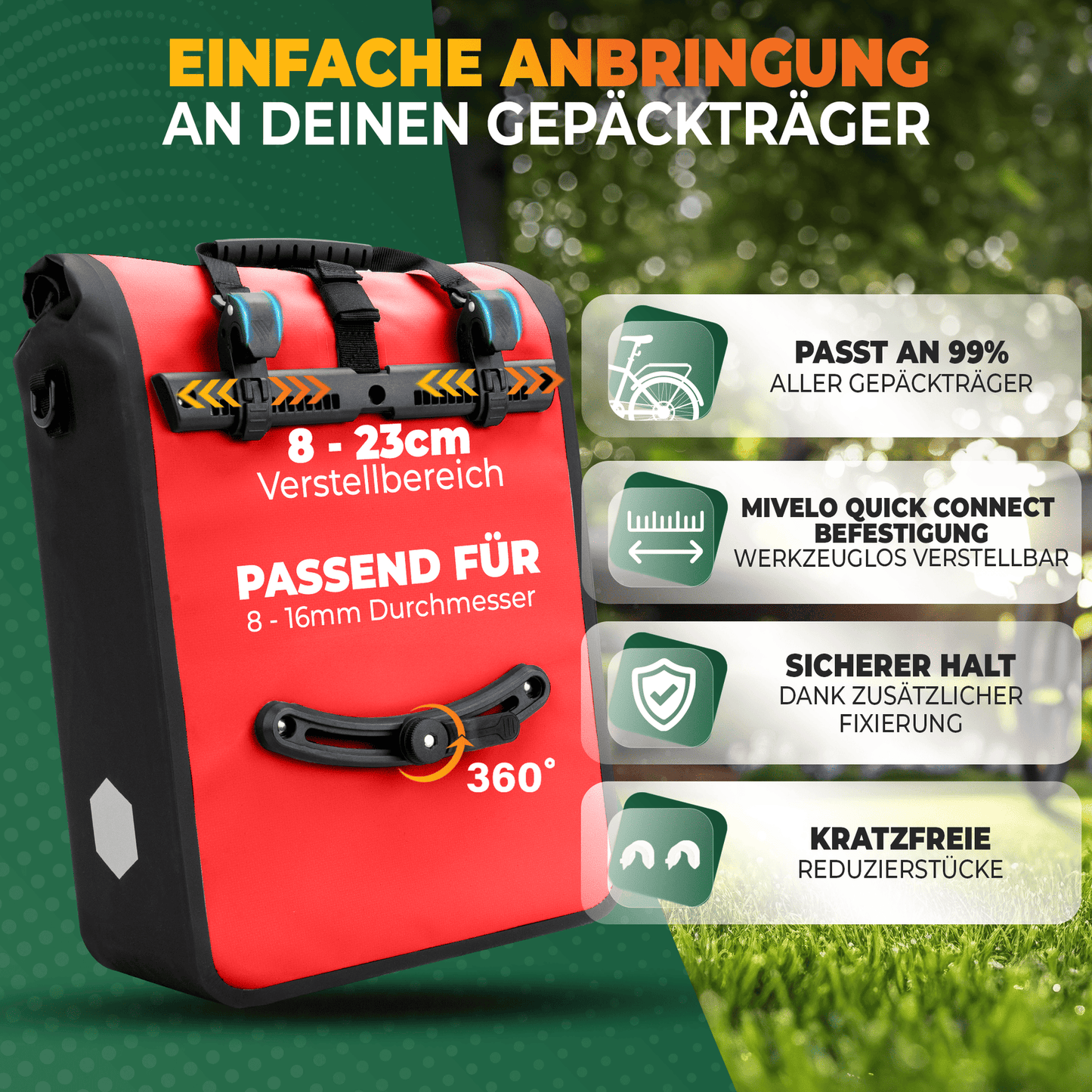 MiVelo Max - 2-in-1 Waterdichte Fietstas voor Bagagedrager - Rood - 25 L