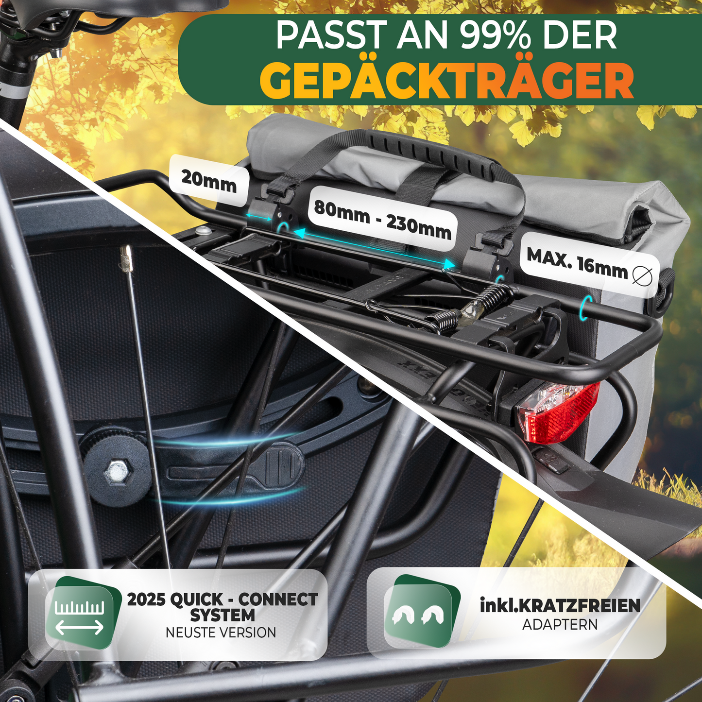 Mivelo 2-in-1 fietstas voor bagagedrager Capax 25L – waterdicht – 58 x 24/32 x 16 cm – volledig reflecterend