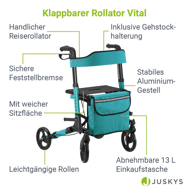 Aluminium Rollator Vital met Zitje – Lichtgewicht & Opvouwbaar