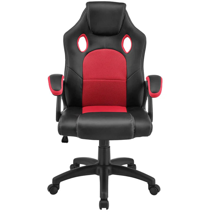 Juskys – Racing Bureaustoel Montreal – 111 x 47 x 52 cm – Voorzien Van Kantelbare Rugleuning En Mesh-Inzet En Gasdrukveer – Voor Gaming En Kantoor – Rood En Zwart Kunstleder En Metaal