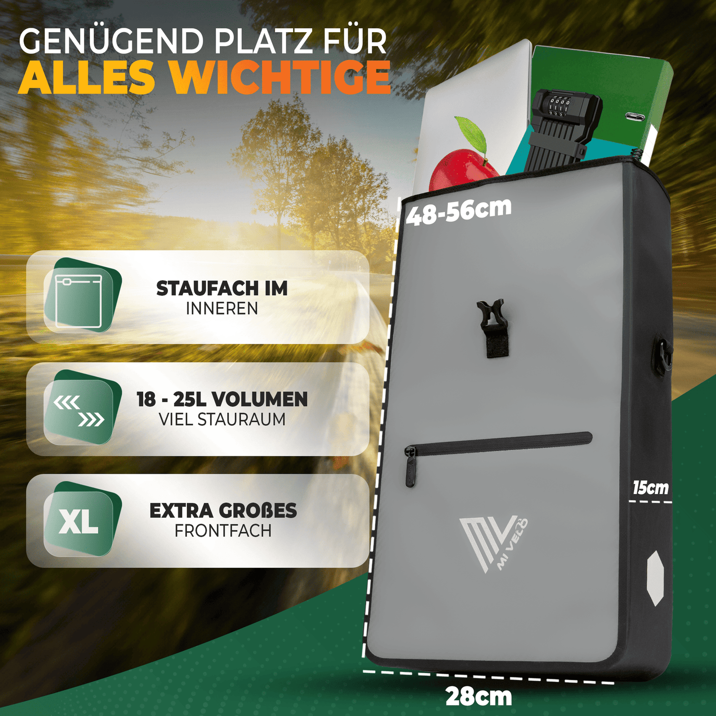MiVelo Max - 2-in-1 Waterdichte Fietstas voor Bagagedrager - Grijs - 25 L