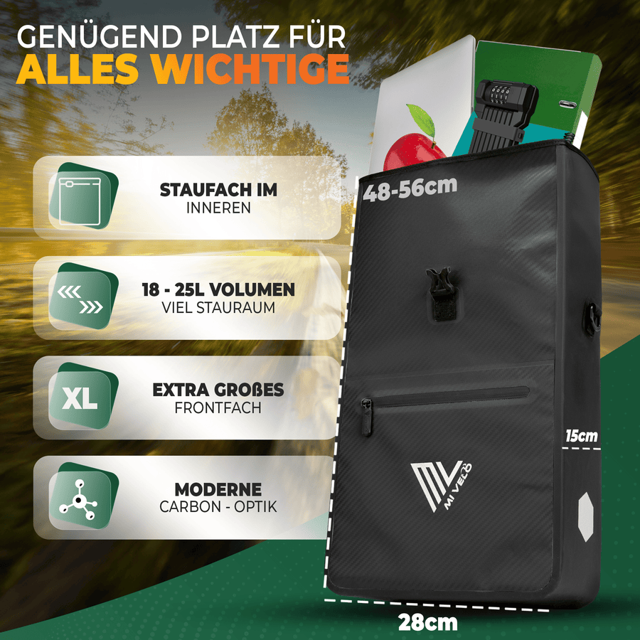 MIVELO Max - 2-in-1 Waterdichte Fietstas voor Bagagedrager - Carbon - 25L