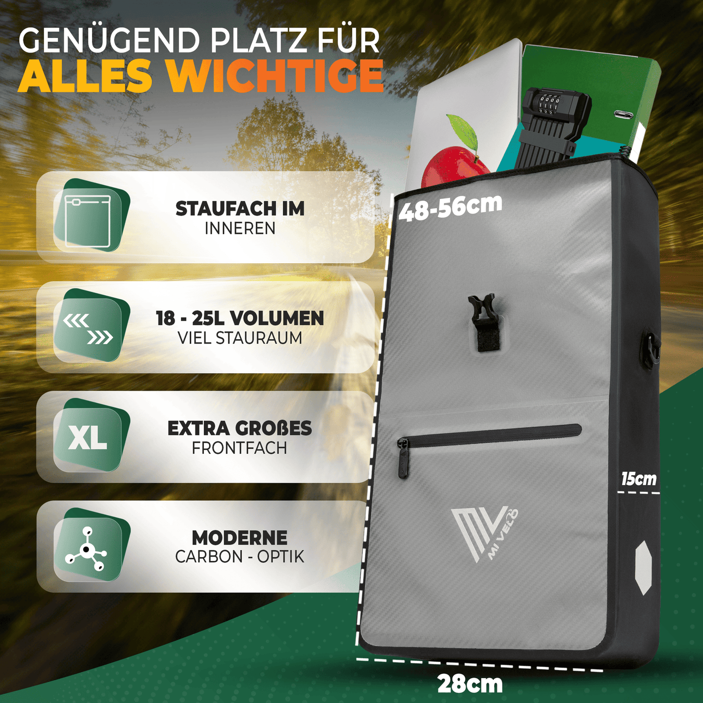 MiVelo Max - 2-in-1 Waterdichte Fietstas voor Bagagedrager - Carbongrijs - 25 L