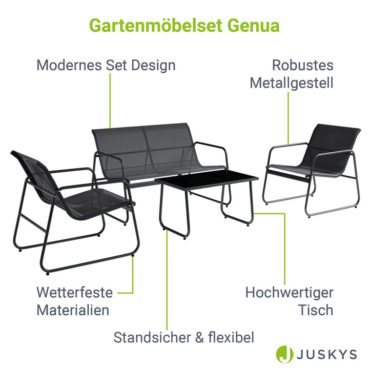Jusky Set Tuinterrasmeubelen – Bank, 2 Fauteuils, Tafel