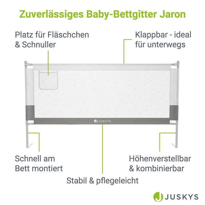 Juskys Jaron Bedhekje Voor Baby's - Grijs - Verstelbare Hoogte - 180 cm x 71-101 cm