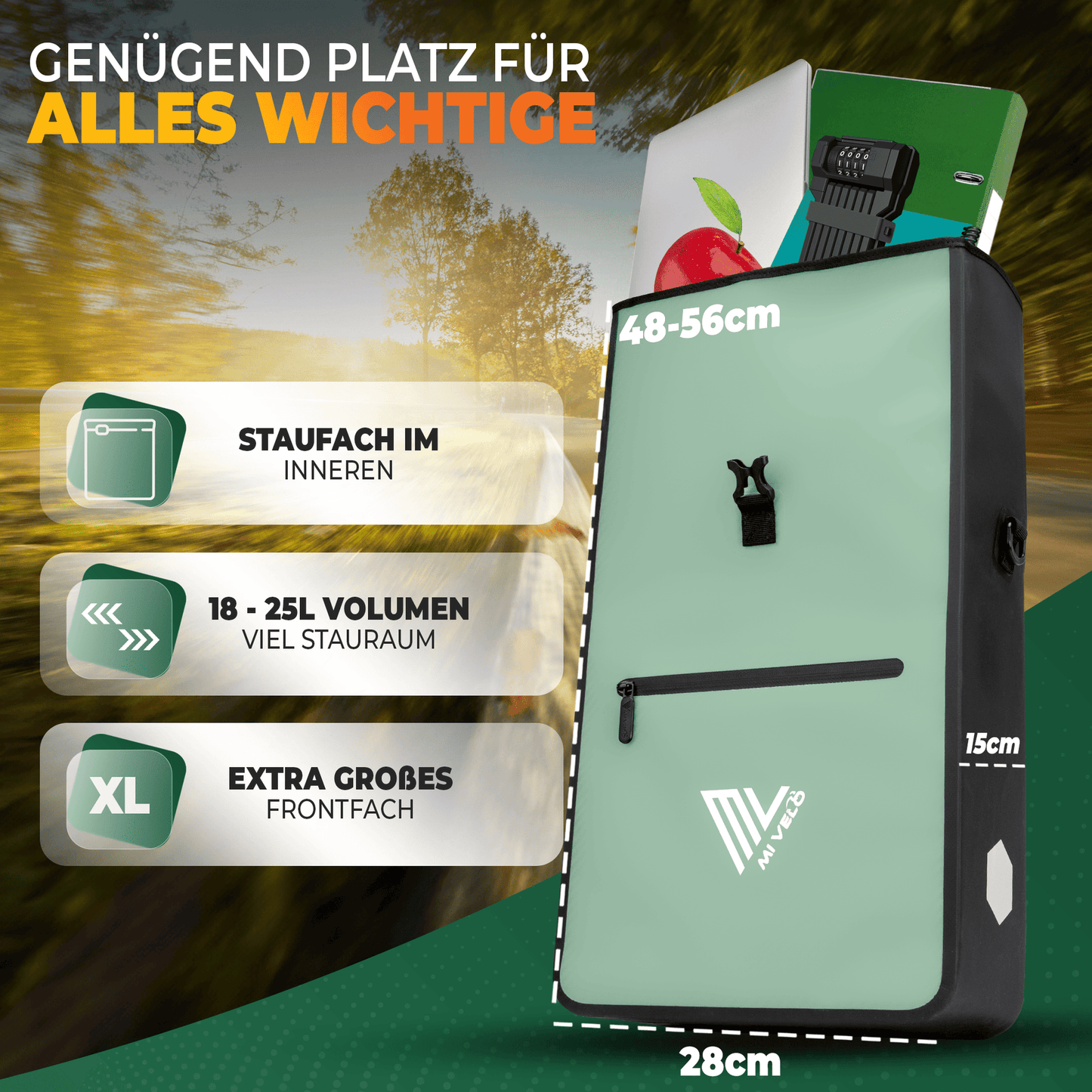 MiVelo Max - 2-in-1 Waterdichte Fietstas voor Bagagedrager - Mint - 25 L