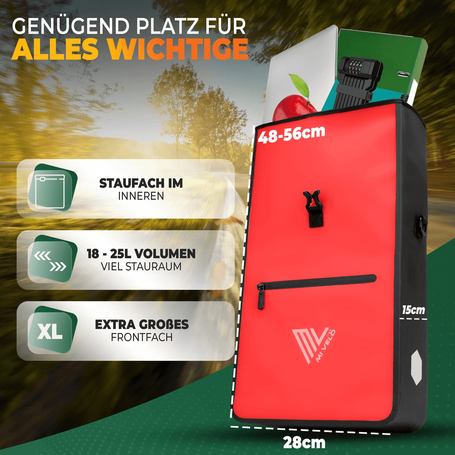 MiVelo Max - 2-in-1 Waterdichte Fietstas voor Bagagedrager - Rood - 25 L
