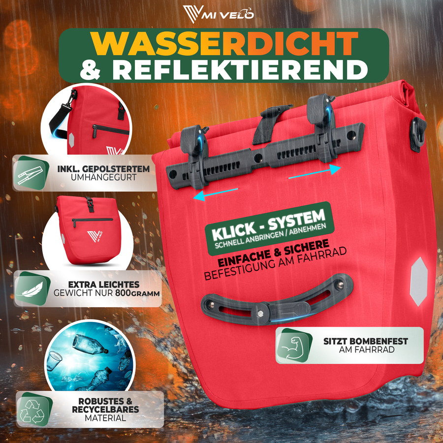 MIVELO Fietstas – Waterdicht & Incl. Schouderband – 20 liter – 50 x 31 x 14 cm – Rood