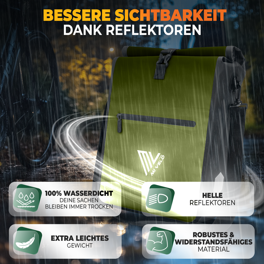 MiVelo Max - 2-in-1 Waterdichte Fietstas voor Bagagedrager - Olijfgroen - 25 L