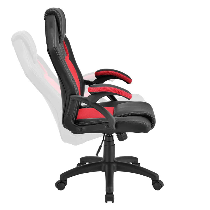 Juskys – Racing Bureaustoel Montreal – 111 x 47 x 52 cm – Voorzien Van Kantelbare Rugleuning En Mesh-Inzet En Gasdrukveer – Voor Gaming En Kantoor – Rood En Zwart Kunstleder En Metaal