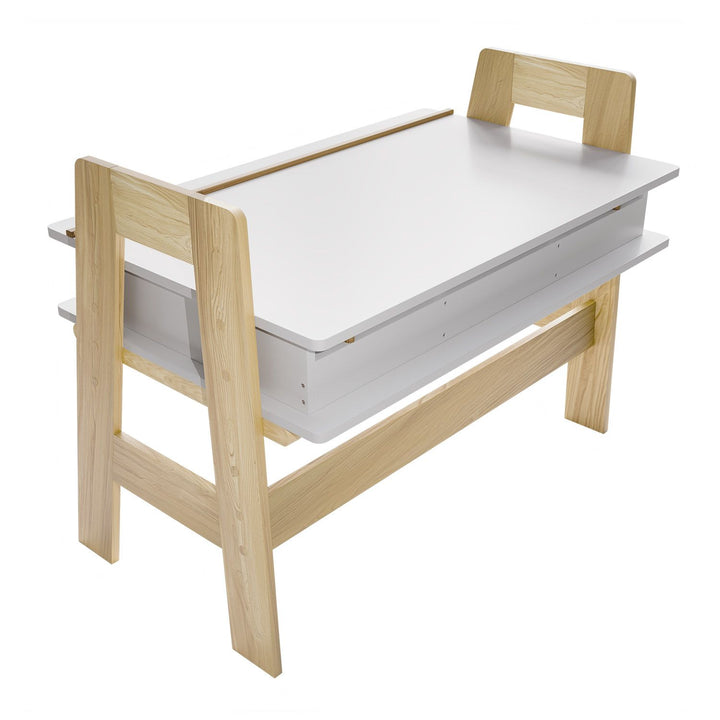 Juskys Fietje Plus Kinderbureau met Verstelbaar Blad en Opbergruimte - Wit/Naturel - 94 x 76 x 63 cm