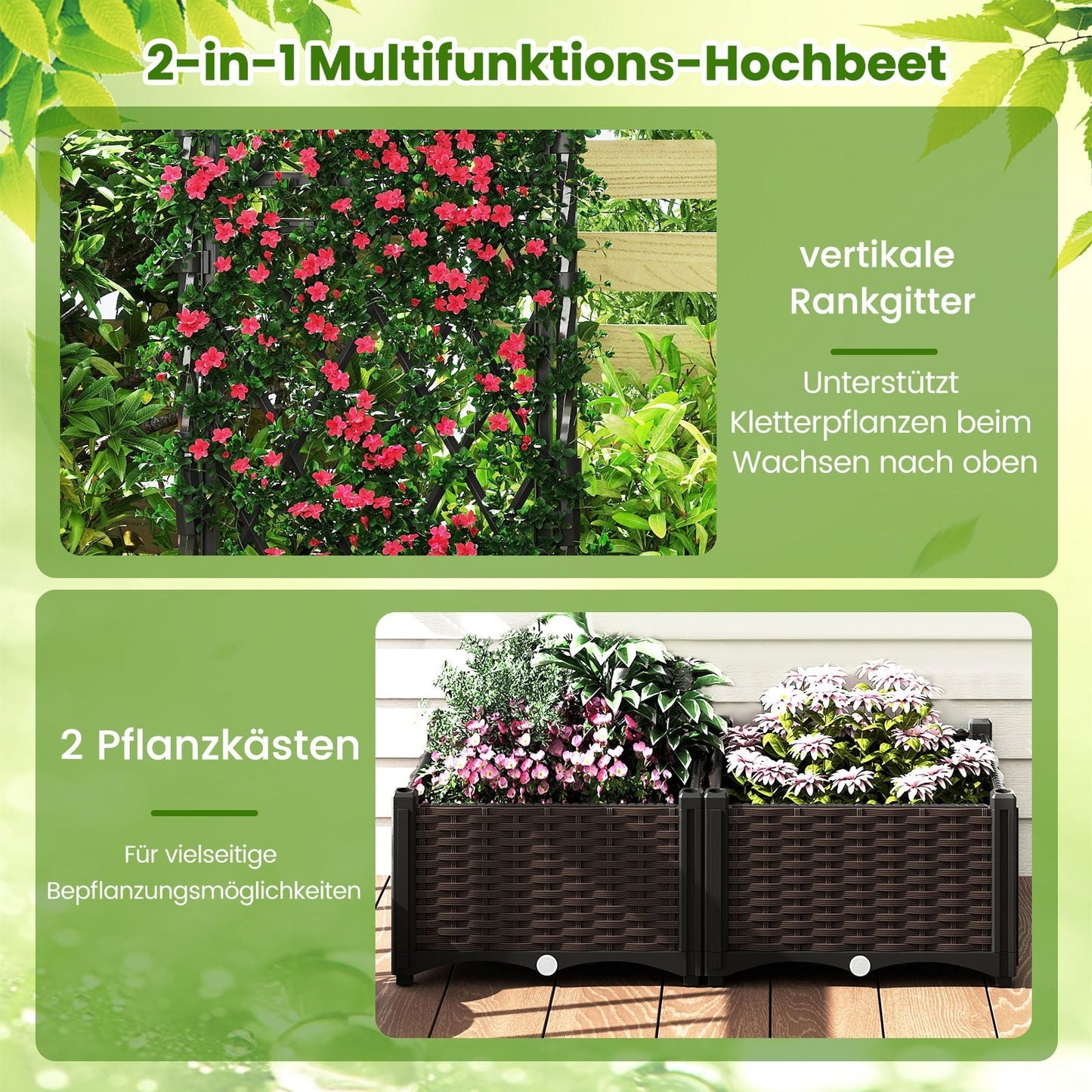 Coast Plantenbak met Klimrek 80 × 40 × 126 cm – Zwart – Verhoogde Bloembak met Zelfbewateringssysteem