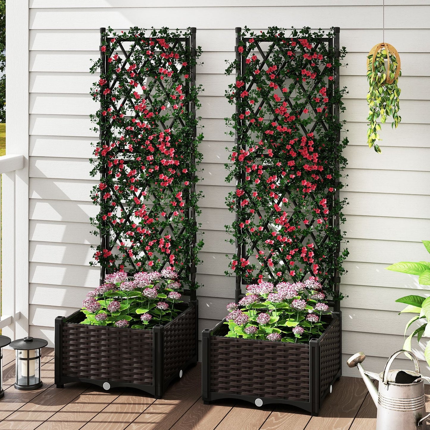 Coast Plantenbak met Klimrek 80 × 40 × 126 cm – Zwart – Verhoogde Bloembak met Zelfbewateringssysteem